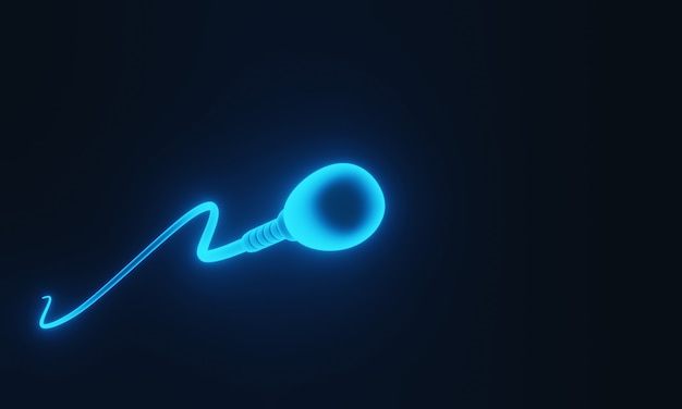 3D rendering.  Blue microscopic sperm.