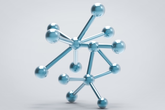 Photo 3d rendering blue molecule structure on grey background