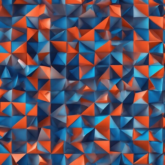 다양한 모양의 삼각형의 파란 패턴을 3D 렌더링하는 간단한 모양의 미니멀리즘 패턴
