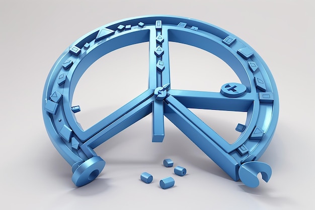 3Dレンダリング - 黒い背景に青い平和のサイン - 戦争の概念 - 戦いを止める - 3Dレンダー - イラスト - カートゥーンスタイル