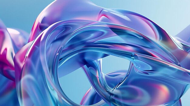 3D rendering Blue and pink glossy intertwined shapes on a light blue background