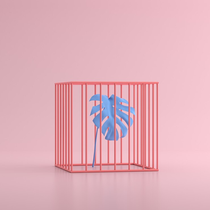 Photo 3d rendering of a blue plant in a cage