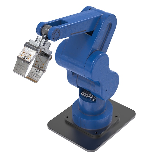 3Dレンダリングの青いロボットアーム