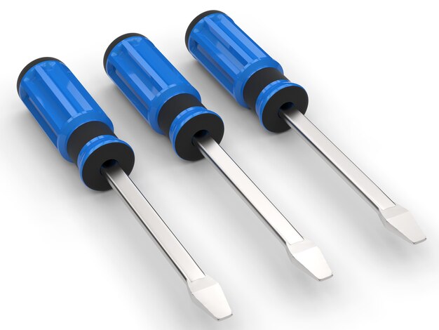 3d rendering blue screw drivers