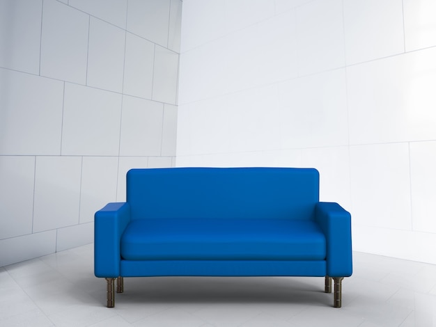 3d рендеринг синий диван на белом фоне