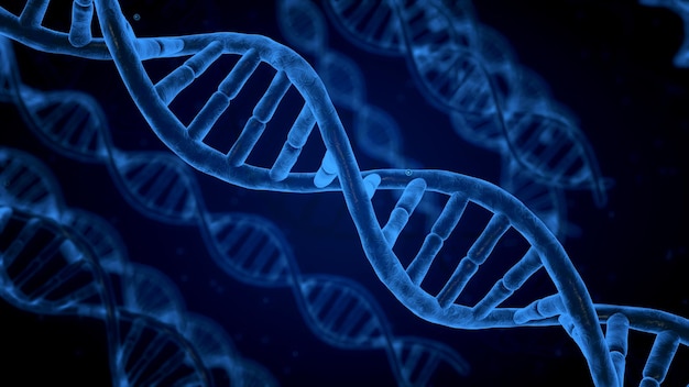 3D rendering blue spiral human DNA structure