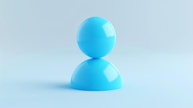 3D rendering of a blue user icon on a blue background The icon is made of two spheres one on top of the other