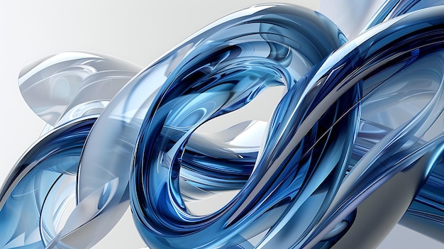 3D rendering of a blue and white abstract shape The shape is made of glossy material and has a reflective surface