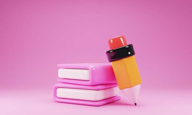 3D рендеринг книги с иконкой карандаша на розовом фоне 3d иллюстрация