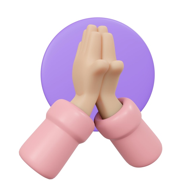 3D Rendering of bow hand sign Wai in Thai isolate on white background 3D Render illustration cartoon style