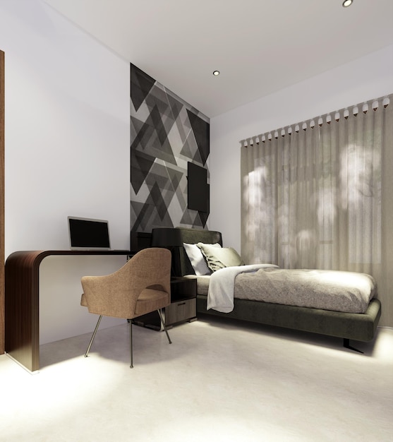 3d rendering boy bedroom with monochrome concept