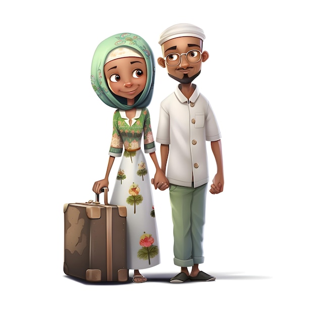 3d rendering of a boy and a girl with a backpack on white background