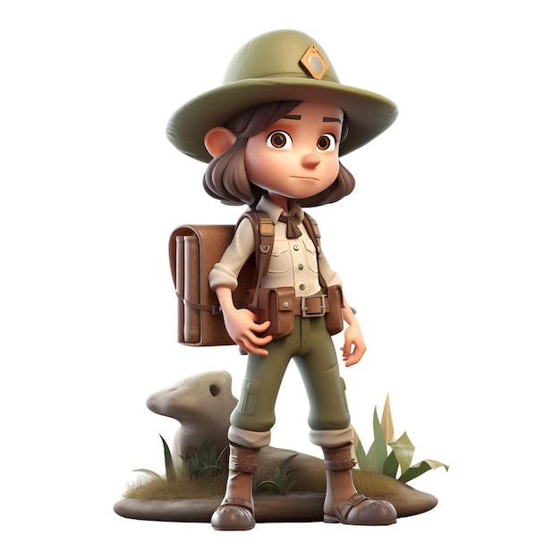 Foto rappresentazione 3d di un boy scout con uno zaino sulla schiena