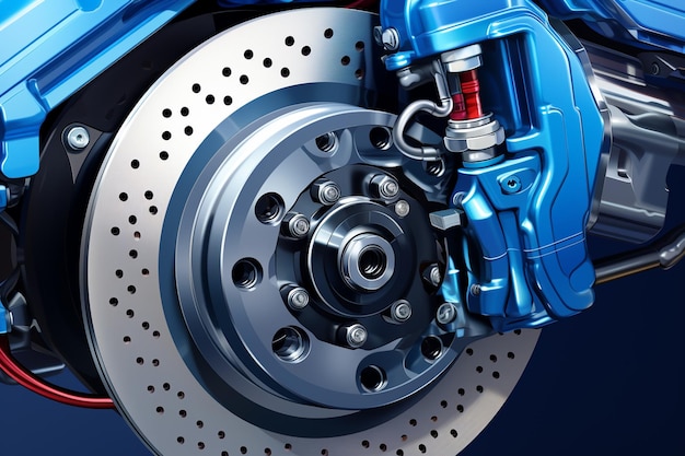 3d rendering of brake disc with red brake system on gray background