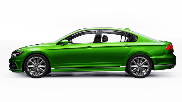 3d rendering of a brandless generic green car in a white studio environment