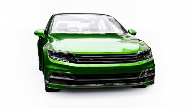 3d rendering of a brandless generic green car in a white studio environment.