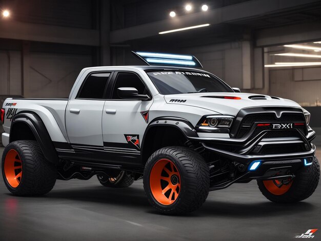 Photo 3d rendering of a brandless generic rally pickup truck