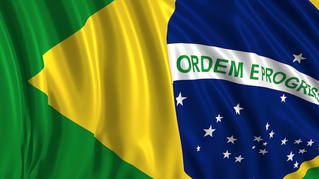 3d rendering of a brazilian flag The flag develops smoothly in the wind