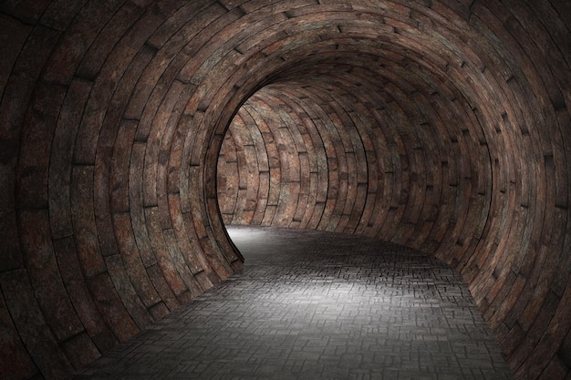 Photo 3d rendering of a brick tunnel