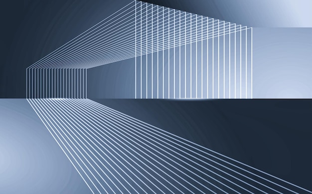 3D-рендеринг строительного пространства со структурой серебряных и белых линий