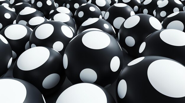 Photo 3d rendering of a bunch of polkadotted spheres the spheres are black with white polka dots and they are all different sizes