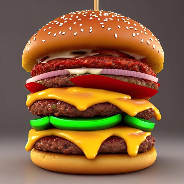 3d rendering of burger melting