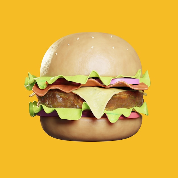 3d rendering burger with cheese