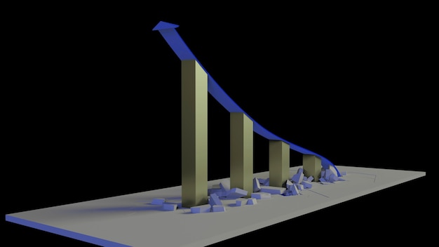 3D rendering of a business growth graph with an upward arrow and breaking down barriers