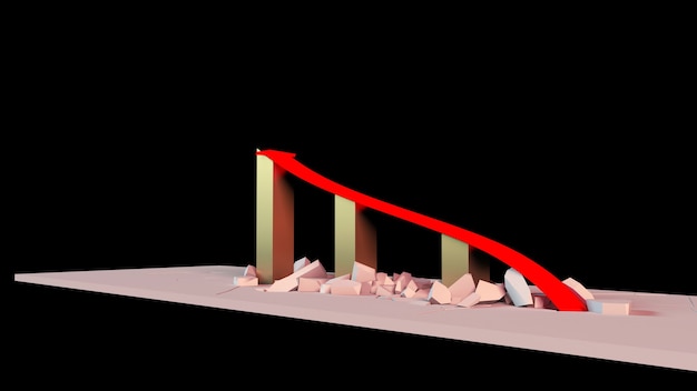 Photo 3d rendering of a business growth graph with an upward arrow and breaking down barriers