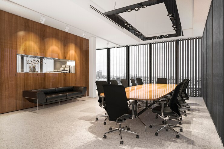 Photo 3d rendering business meeting room on high rise office building