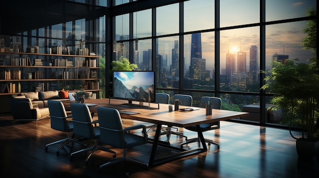 3d rendering business meeting and working office room