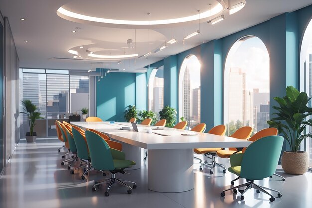 3d rendering business meeting and working room on office building