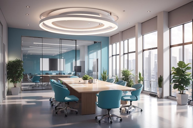 3d rendering business meeting and working room on office building