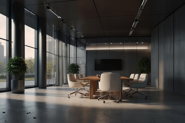 3d rendering business meeting and working room on office building