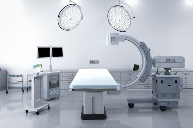 3d rendering C-Arm scan machine with empty bed