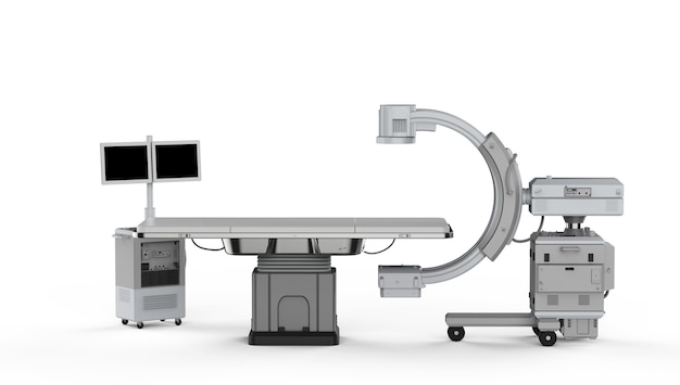 3D-rendering C-Arm-scanmachine met leeg bed