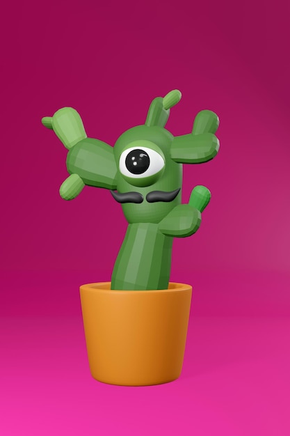 3D rendering Cactus cartoon model on pink background