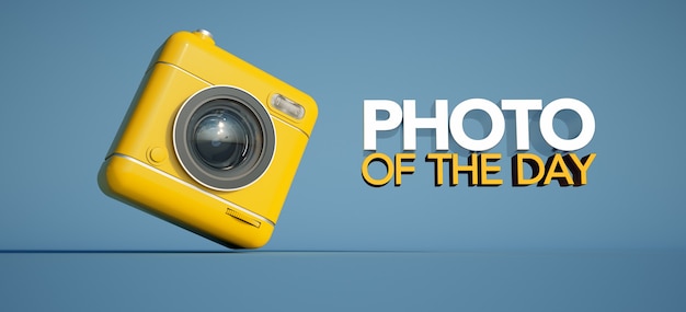 Photo 3d rendering of a camera and the sign photo of the day