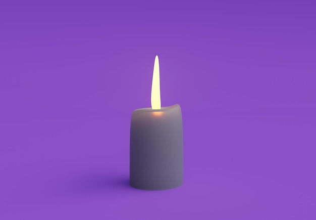 3d rendering of candle glowing candle design element on purple background