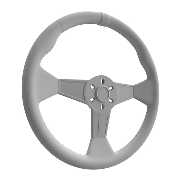 白い背景の車のステアリングホイールを3Dレンダリングする