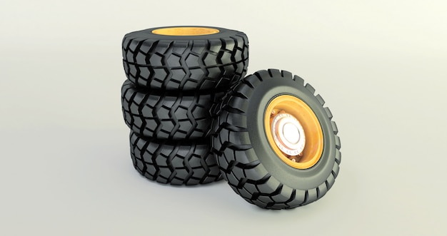 3D rendering of car tires isolated on white