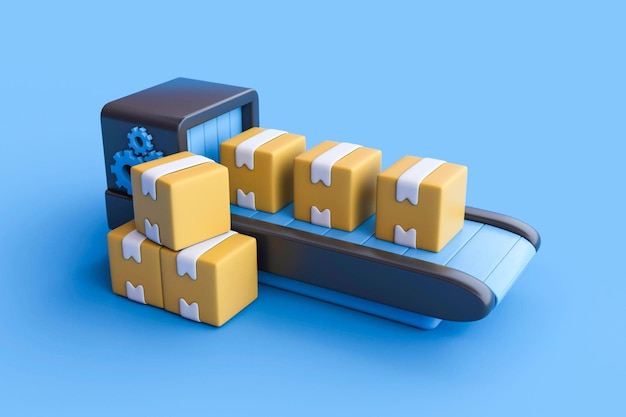 3d rendering of Cardboard Boxes and conveyor belt