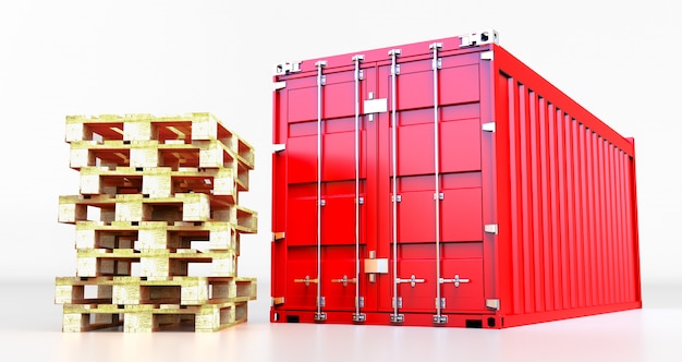 3D rendering of cargo container isolated on white background. Containers box from Cargo freight ship for import and expor,  pallet shipment