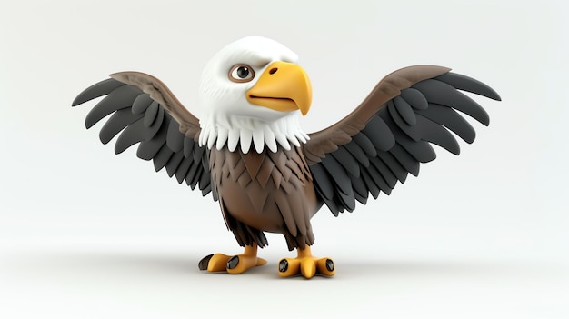 Photo 3d rendering of a cartoon bald eagle with its wings spread out the eagle has a proud expression on its face and is looking to the left of the frame