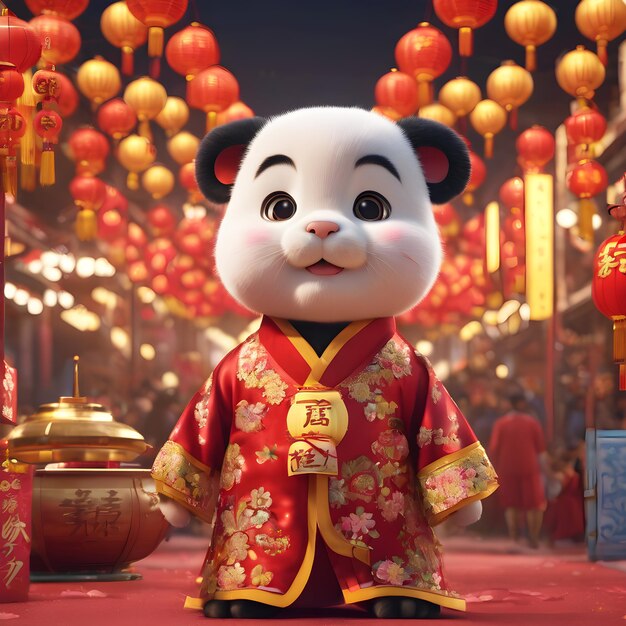 3D Rendering Cartoon Character Celebrating Chinese New Year