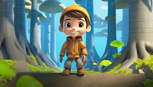 3d rendering of cartoon character exploring like forest