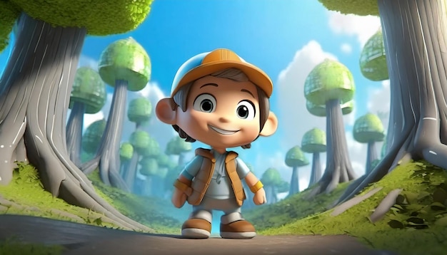 3d rendering of cartoon character exploring like forest