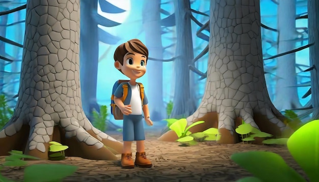 3d rendering of cartoon character exploring like forest