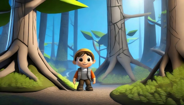 3d rendering of cartoon character exploring like forest