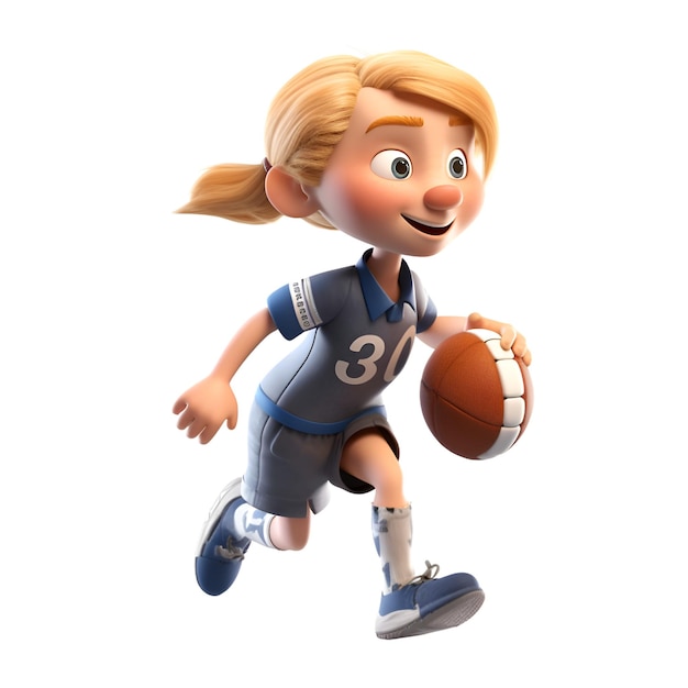 3D rendering of a cartoon character running with a basketball isolated on white background